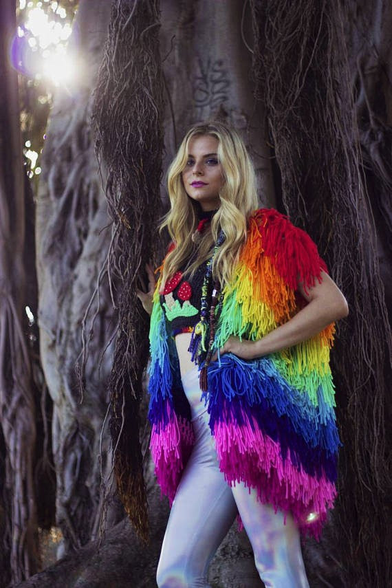 Faux Fur Vest - Multi Rainbow