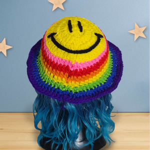 Bright or Pastel Rainbow Smiley Face Bucket Hat