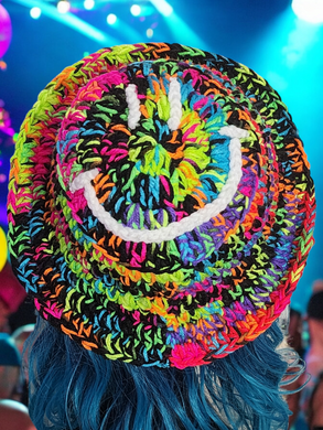 Neon Smiley Face UV Reactive Bucket Hat